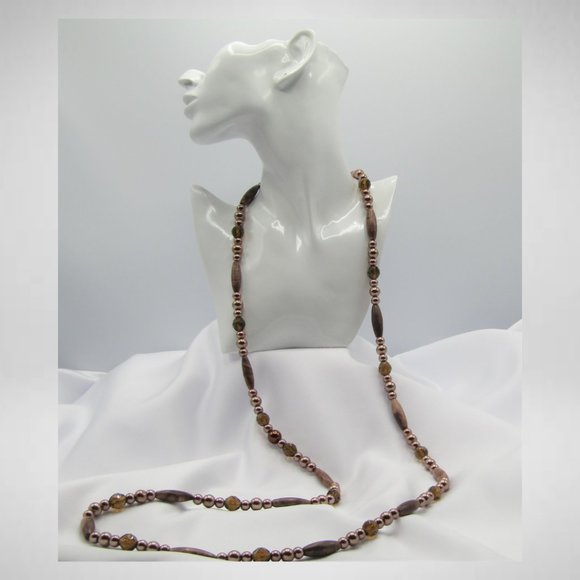 Long Brown Beaded Jewelry Set - Picture 2 of 6